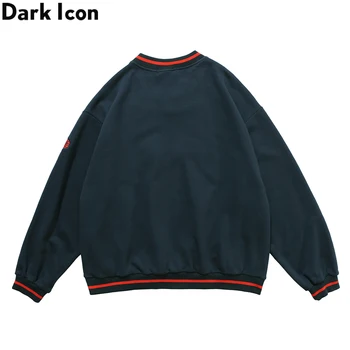 Mørke Ikonet Kontrast Farve Bånd V-hals Mænd Kvinder Streetwear Sweatshirts Løs Mænds Sweatshirts