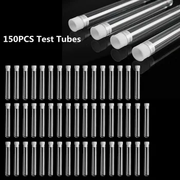 150Pcs Klar Plast Test-Tube Med Hætte 12x100mm U-formede Bund Lang Gennemsigtig Reagensglas Lab Forsyninger