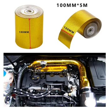 100mm x 5m Automotive udstødningsrøret Dekorative Tape varmeskjold Wrap Tape Guld Aluminium Folie Tape