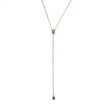 Kvinder mode smykker Grøn hvid cubic zirconia geometriske pladsen tear drop charm lange kvinder kæde lariat halskæde