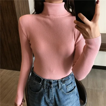 TingYiLi Trøjer Kvindelige Koreanske Basic Rullekrave, Pullover, Sweater Efterår Og Vinter Sort Hvid Blå Beige Pink Rød Strikket Sweater