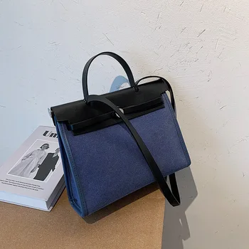 Kontrast farve Large Tote taske 2020 Fshion New Høj kvalitet Lærred Kvinders Designer Håndtaske med Høj kapacitet Skulder Messenger Taske