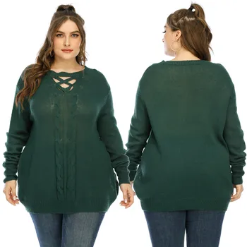 Nye 2021 foråret efteråret plus size trøje til kvinder med store lange ærme løs grøn tynd pullover strik toppe 4XL 5XL 6XL