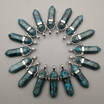 Mode blå onyx 24pc charme natursten crystal søjle Vedhæng & halskæder til smykkefremstilling Pendul tilbehør engros