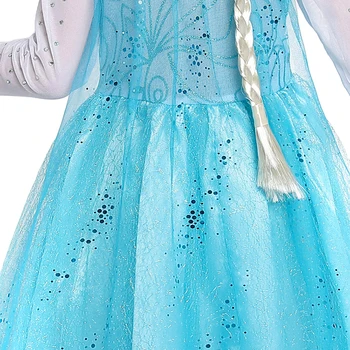 Elsa Kjole Snow Queen Prinsesse Kjoler Kids Langærmet Tyl Snefnug Kostume Fødselsdag Gave Frozens