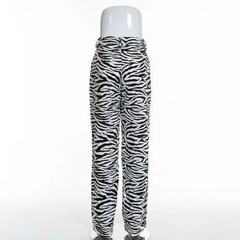 Zebra Leopard Mønster Bukser Kvinder Vintage Straight Bukser Med Høj Talje Bukser Casual Streetwear Party Night Club Tøj