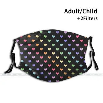 Kawaii Black Rainbow Hjerter Tilpassede Design For Voksne Børn Anti Dust Filter Diy Søde Print Vaskbar Maske Rainbow
