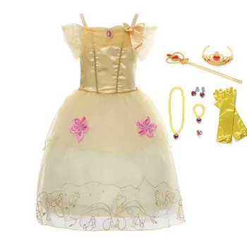 MUABABY Klokkeblomst Kjole med Tilbehør Sæt til Piger Sommeren Prinsesse Dress Up Tøj, Børn Snow White Sofia Fancy Kostume