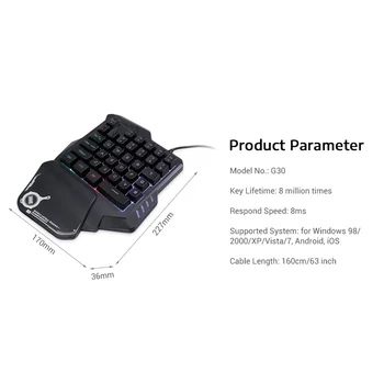 G30 Én-Hånds Mekanisk Tastatur 35 Nøgler LED-Baggrundsbelysning Kabel USB Enkelt Hånd Mini Gaming Tastatur