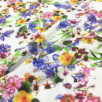 Lyse blomst blomster print design silke og bomuld blandet stof 12momme,SCT447
