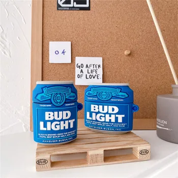 Søde Budweiser budlight 3D Dåse øl flaske Trådløse Bluetooth Hovedtelefoner Tilfældet For AirPods 2 1 Pro Blødt silikone Headset dækker