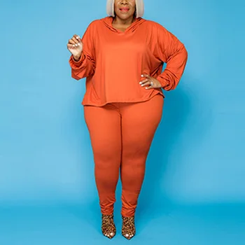 Plus Size Kvinder Tøj To delt Sæt 4xl 5xl Bluse og Bukser Orange Kausale 2020 Nye Efteråret Falder Tøj Matchende Sæt Oversize