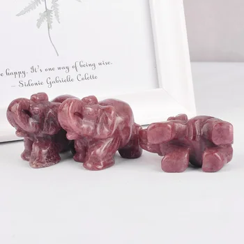 Gemstones Naturlig jordbær mekanisk elefant figur udskåret håndværk mini dyr, healing, krystaller statuer til room dekoration