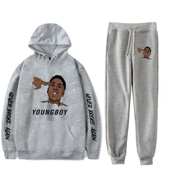 Youngboy Aldrig Brød Igen Hoodes Sæt 2STK Træningsdragt, Mode, Hip Hop, der Passer Sweatpants Mænd Kvinder Hooded Sweatshirts Sport Pants