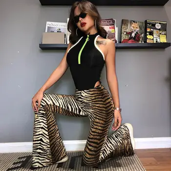 Kvinder Casual Bukser Leopard Print Højtaljede Slim Fit Brede Ben Flare Pants леггинсы gotiske leggins 2019 #2S24