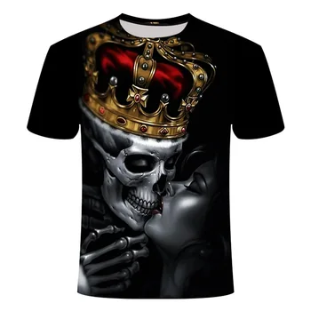 Sort T shirt 3D-Skull king Sommeren Horror tshirt mænd Sommer Toppe, t-Shirts af Høj Kvalitet, Korte Ærmer Herre Hip Hop-Shirts til Mænd Tøj