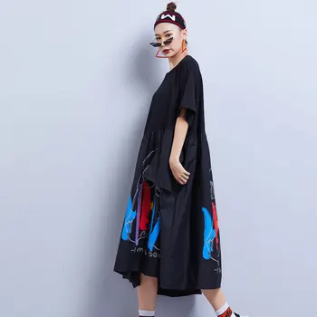 Antal LuLu 2020 Nye Sommer Europæiske Mode Stil Ladies Casual Kjoler Dame Løs Bomuld Kjole Elegant Punk Vestidos Plus Størrelse