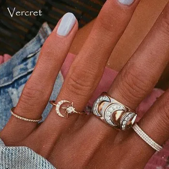 Vercret Sterling Sølv Resizable Ringe Til Kvinder-Stjernede Månen Zircon Ring Party Bryllup Smykker Gaver