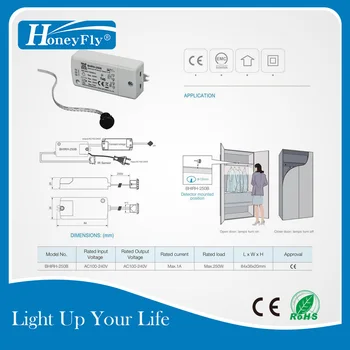 HoneyFly Patenteret IR-Sensor Switch 250W 100-240V (Max.70W For Lysdioder) Infrarød AI Sensor Switch Motion Sensor Auto On/off 5-10CM