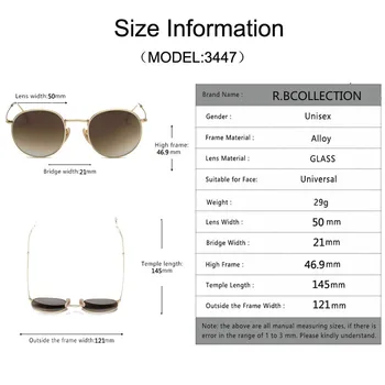 Glas Linse Solbriller Kvinder Mænd Retro Runde solbriller designer mærke luksus Metal Ramme Spejl Trendy Briller, Solbriller, 3447