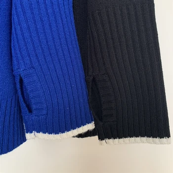 Brev Cashmere Tyk Sweater Efterår Og Vinter O-Hals Smart Langærmet Hyggelige Pullover Casual Vintage Asymmetrisk Trøjer, Toppe I 2020