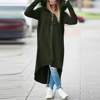 2021 Kvinder Sweatshirt Jakker ZANZEA Mode Efteråret Hættetrøjer Asymmetrisk Lynlås Spænder Coats Hooded Lang Overtøj Plus Størrelse