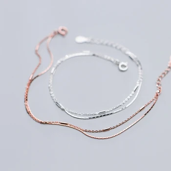 Modian 2 farve Sølv Armbånd til Kvinder Mode Geometriske Dobbelt Lag Kæde 925 Sterling Sølv Korea Stil Fine Smykker