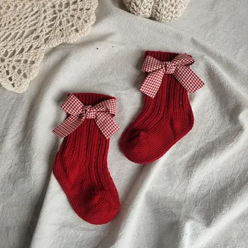 12pair/masse 2020 New Kids Socks Småbørn Piger Stor Bue Korte Sokker, Børns Sokker Jul nytår strømper Med Rød Sløjfe