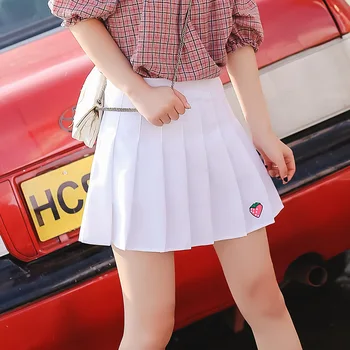 2018 Nye Spring høj talje bolden plisserede nederdele Harajuku Denim Nederdele solid a-linje sømand nederdel Plus Size Japansk skole uniform