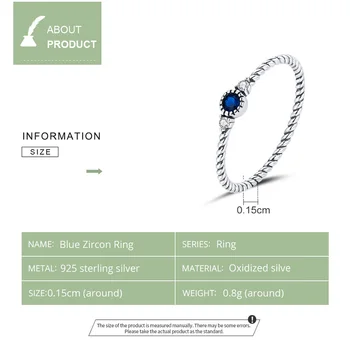 Bamoer Blue Zircon Finger Ringe til Kvinder 925 Sterling Sølv Retro Engagement Bryllup Smykker Mode Tilbehør SCR693