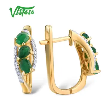 VISTOSO Guld Øreringe Til Kvinder Ren 14K 585 Guld Glamourøse, Elegante Naturlige Emerald Funklende Diamant Trendy Fine Smykker