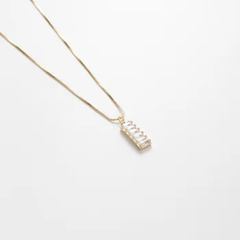 2020 Ny Koreansk Zircon Firkantet Vedhæng Halskæde Simple Geometriske Design Elegant Kort Kravebenet Kæde Smykker