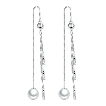 925 Sterling Sølv Temperament Kvast Design hvid Perle Håndlavet Lange Afsnit Øreringe Fine Smykker Til Kvinder Gave