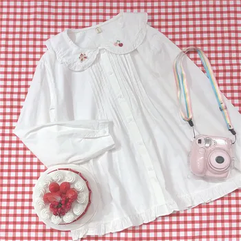 Japan Mori Lolita Bluser Piger Peter Pan Krave Søde Hvide Skjorter Kvinder Tøj Kawaii Bære Langærmet Vintage Flæsekanter Toppe