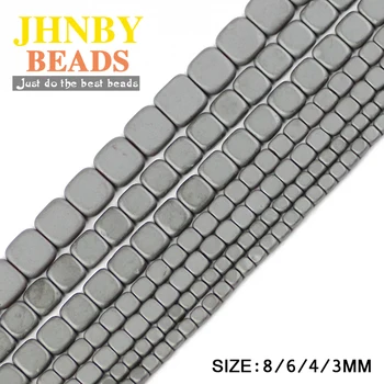 JHNBY Fladskærms-Pladsen Mat Sort Hæmatit 3/4/6/8MM natursten magnetit Løse perler til Smykker armbånd Gør DIY tilbehør