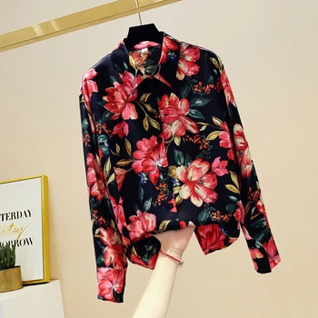 Foråret Efteråret Kvinders langærmet Skjorte Blomst Shirt 2020 Nye Mode til Alle-match Trykt Toppe Bluse Kvinder GD588