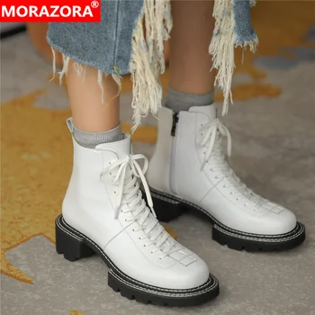 MORAZORA Plus size 34-43 Ny Ægte læder støvler kvinder lynlås firkantet hæl efterår vinter ankle boots fashion platform støvler