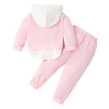 Børn, der er Indstillet Piger Tøj Solid Kanin Pink Hætte langærmet Top og Bukser Børn Efteråret Tøj til Børn Piger Tøj