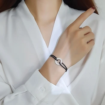 Vnox Minimalistisk Cirkel Rundt Armbånd til Kvinder, Mænd Enkel Smart Unisex Smykker Justerbar Længde