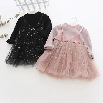 2020 Foråret børnetøj Nye Ins Pige Kjole 1-5-årige Børn Falske To-pegede Mesh Pettiskirt Prinsesse Party Dress