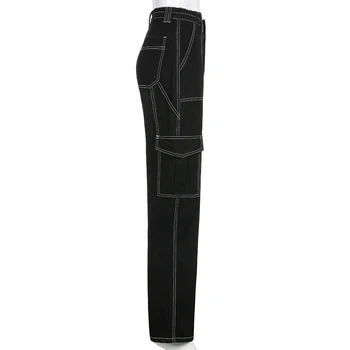 SUCHCUTE Gothic Black Kvinder Baggy Jeans Bukser Y2k Mode Høj Talje, Straight Bukser Streetwear koreansk Stil 90'erne Afslappet Outfit