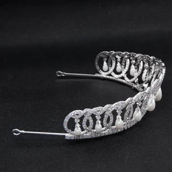 2019 Klassisk Design Cubic Zirconia Dingle perle Bryllup Brude Tiara Krone for Kvinder Bride Hair Accessories Smykker CH10223