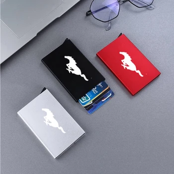 Mini Automatisk Metal Anti-tyveri Smart Wallet Unisex Tynd ID-Kort Holder Kreditkort Holder til Ford Mustang GT Milo