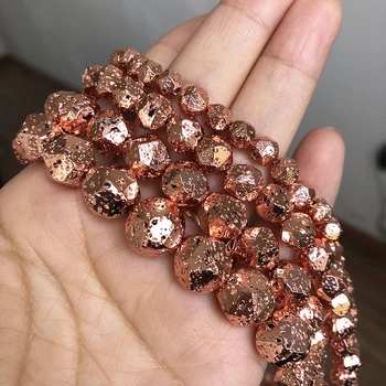 Naturligt Vulkansk Lava Mineral Perler, Rose Guld Belagt Facetteret Løs Sten Perler til smykkefremstilling DIY Armbånd 15