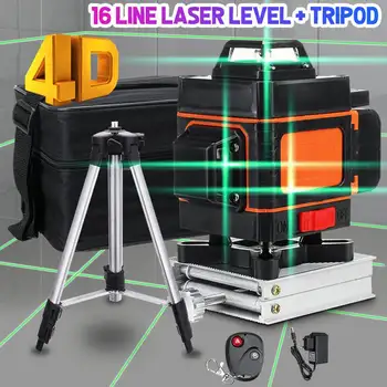 Laser-Niveau-16 Linjer 4D selvnivellerende 360° Horisontalt Og Vertikalt på Tværs af Super Kraftig Grøn Laser Beam-Line Måling Værktøjer