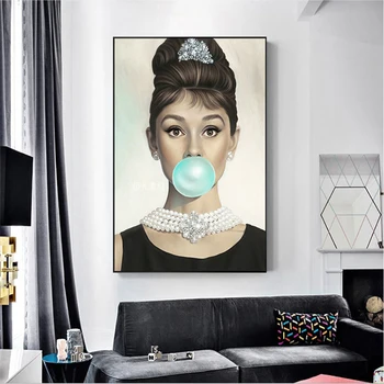 Lærred Maleri Udskriver Audrey Hepburn Slag blå bobler Citater Væg Kunst, Plakater Væg Billeder til Strøelse Værelses Hjem Indretning