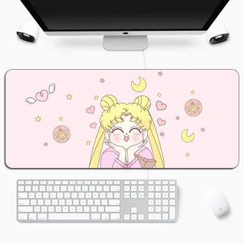 Sailor Moon Anime Stor musemåtte Stor Gummi Gaming Måtte Hastighed Kawaii XL Musemåtte Tastatur Låse Kant Otaku Computer, Skrivebord, Pad