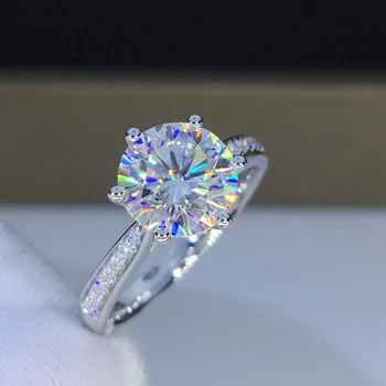 Autentisk, Ægte 925 Sterling Sølv Ring 6mm Cubic Zirconia Finger Ringe Til Kvinder, Damer Engagement Fine Smykker XY11