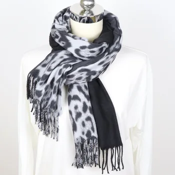 2020 Vinter Leopard Print Cashmere Føler Farve Matchende Tørklæde Børstet Fortykket Og Sort Sjal, Dobbelt-Sidet Tørklæde Mode Akryl