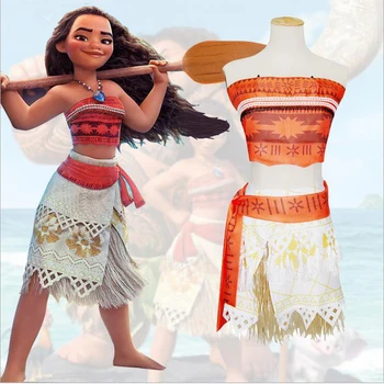 Prinsesse Moana Cosplay Kostume til Børn Moana Kostume med Halskæde til Voksne Kvinder Halloween Kostumer til Børn Piger Gave